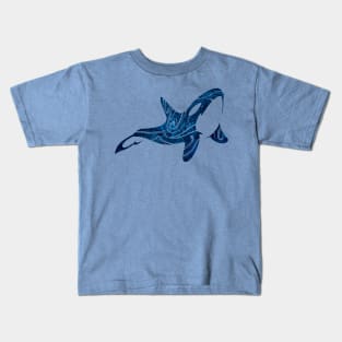 Tribal Orca (deep ocean color) Kids T-Shirt